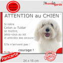 Coton de Tuléar, plaque humour "Attention au Chien, Jetez Vous au Sol" 24 cm JET