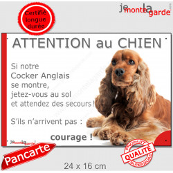 Cocker Anglais Golden, plaque portail humour "Attention au Chien, Jetez Vous au Sol" 24 cm JET