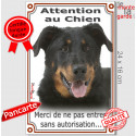 Beauceronnoir et feu, plaque portail verticale "Attention au Chien, pas sans autorisation" 24 cm VL