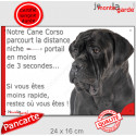 Cane Corso noir, plaque humour "distance Niche - Portail 3 secondes" 24 cm