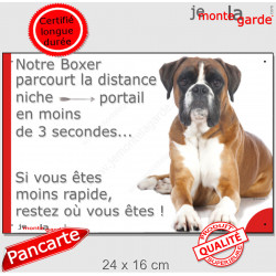 Boxer Fauve, plaque humour "distance Niche - Portail 3 secondes" 24 cm 3SEC