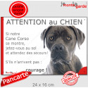 Cane Corso gris, plaque portail humour "Attention au Chien, Jetez Vous au Sol" 24 cm JET