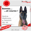 Malinois, plaque portail humour "Sonnez et Courez !" 24 cm RUN