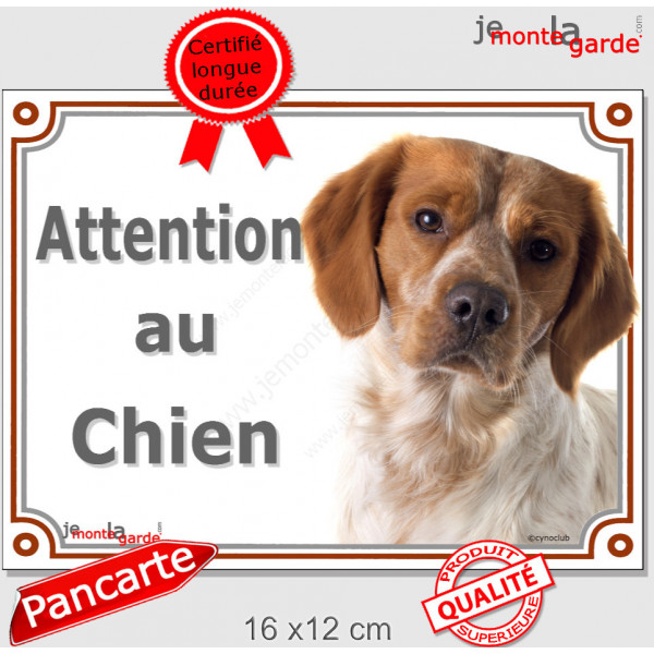 Epagneul Breton blanc et orange Tête, plaque portail "Attention au Chien" panneau pancarte photo