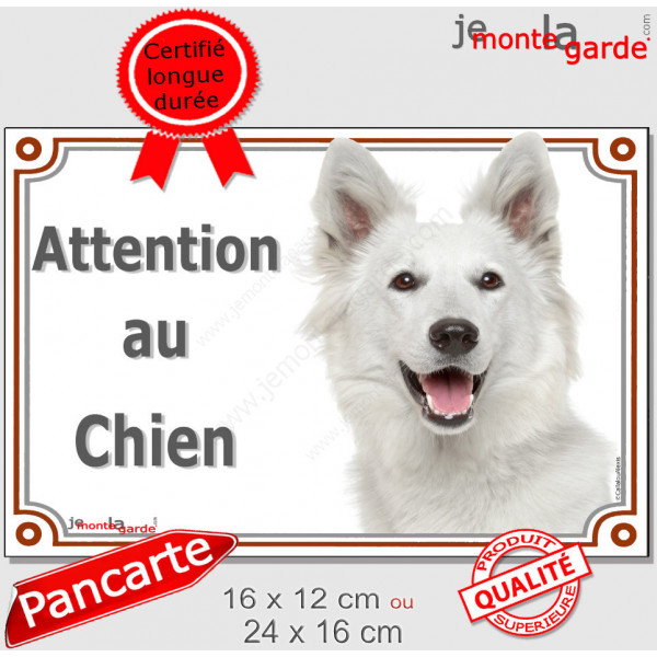 Berger Blanc Suisse Tête, plaque portail "Attention au Chien" pancarte panneau affiche suisse photo