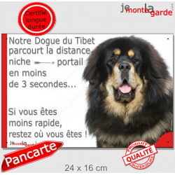 Dogue du Tibet noir et feu, plaque humour "distance Niche-Portail 3 secondes" 24 cm 3S