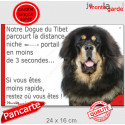 Dogue du Tibet noir et feu, plaque humour "distance Niche-Portail 3 secondes" 24 cm 3S