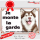 Husky Sibérien Marron, Plaque portail "Je monte la Garde, risques périls" panneau pancarte affiche brun chocolat photo