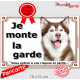 Husky Sibérien Marron, Plaque portail "Je monte la Garde, risques périls" panneau pancarte affiche brun chocolat photo