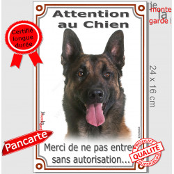 Malinois, plaque portail verticale "Attention au Chien, pas sans autorisation" 24 cm VL