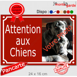 Photo personnalisable, plaque portail bordeaux "Attention aux Chiens" pluriel look plaque de rue 24 cm plusieurs