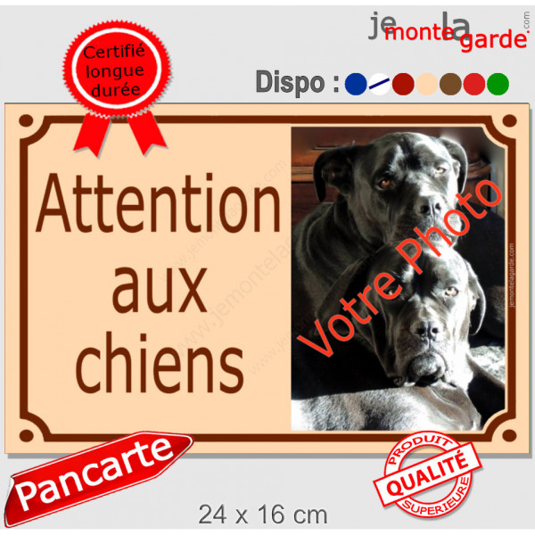 Photo personnalisable, plaque portail beige "Attention aux Chiens" pluriel look plaque de rue 24 cm plusieurs sable crème