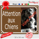 Photo personnalisable, plaque portail marron chocolat "Attention aux Chiens" pluriel look plaque de rue 32 cm plusieurs brun