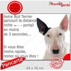 Bull Terrier, plaque humour "distance Niche - Portail 3 secondes" 24 cm 3SEC