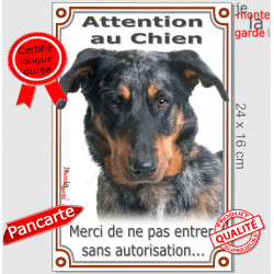 Beauceron arlequin, plaque portail verticale "Attention au Chien, pas sans autorisation" 24 cm VL