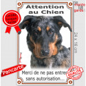 Beauceron arlequin, plaque portail verticale "Attention au Chien, pas sans autorisation" 24 cm VL