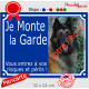 Photo personnalisable, plaque portail bleue marine "Je Monte la Garde, risques périls" look plaque de rue 32 cm