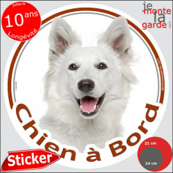 Berger Blanc Suisse, sticker voiture rond "Chien à Bord" 2 tailles D