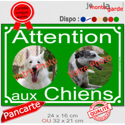 2 Photos Personnalisables, plaque portail pluriel "Attention aux Chiens" 7 couleurs, 2 tailles D