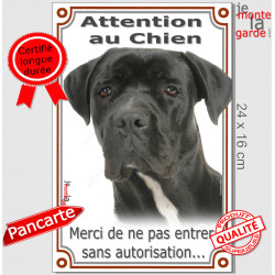 Cane Corso Iatliano tout noir, Plaque Portail verticale "Attention au Chien, interdit sans autorisation" photo