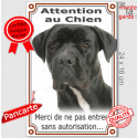 Cane Corso noir, plaque verticale "Attention au Chien, pas sans autorisation" 24 cm VL