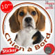 Beagle tricolore, sticker autocollant voiture rond "Chien à Bord" disque photo rond adhésif résistant 3 couleurs