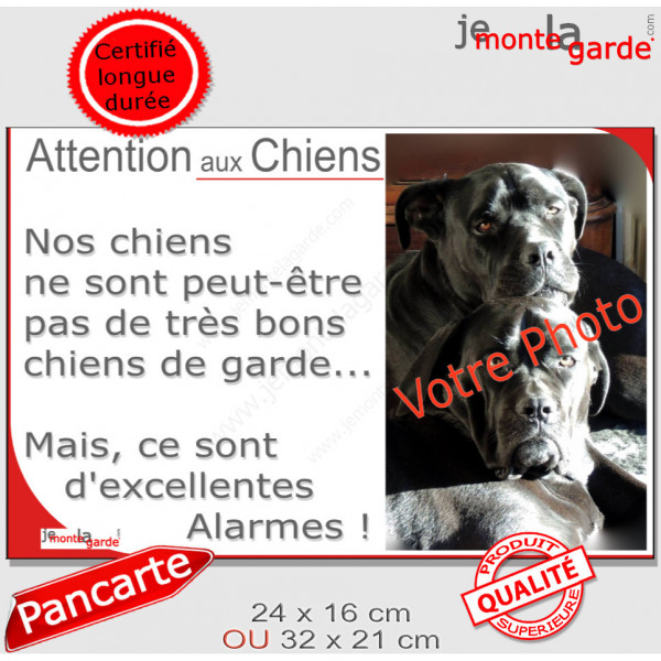 Photo Personnalisable, plaque portail humour PLURIEL "Attention aux Chiens pas bon garde, mais Excellentes Alarmes"