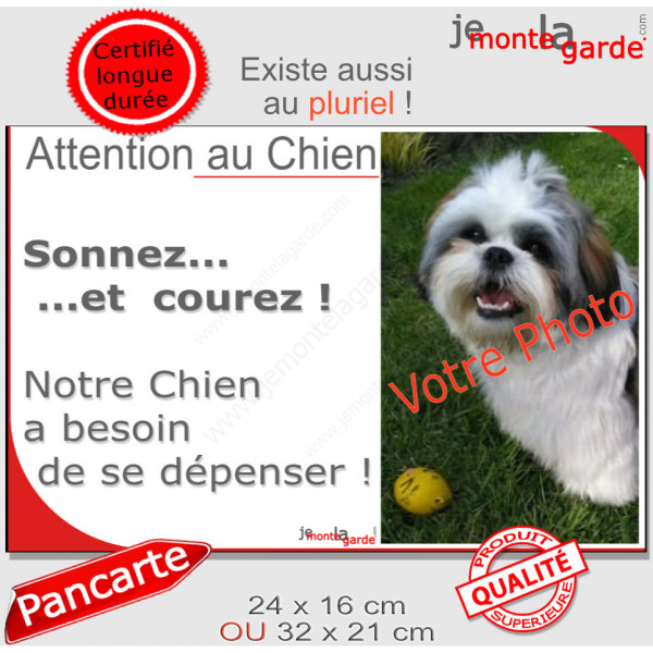 Photo Personnalisable, plaque portail humour "Attention au Chien, Sonnez et Courez, besoin d'exercice !"