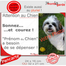 Photo Personnalisable, plaque humour "Attention au Chien, Sonnez et courez, besoin exercice" 2 tailles NBR