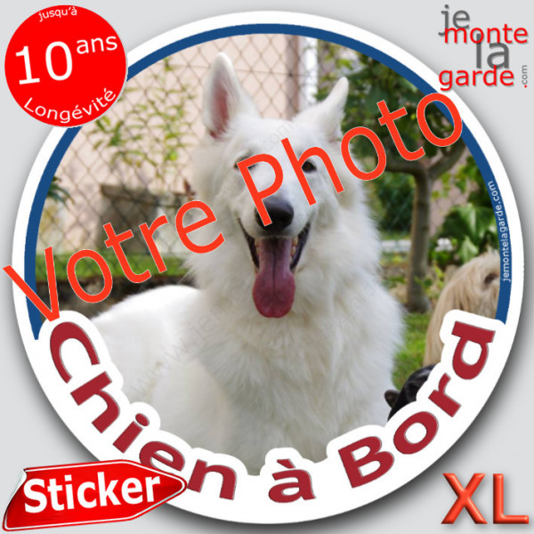 Photo personnalisable, disque photo autocollant XL "Chien à Bord" Sticker adhésif rond sur mesure vitre 21 cm SUV, Camping-Car