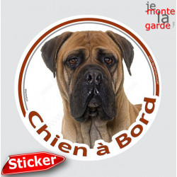 Bullmastiff fauve, sticker rond voiture "Chien à Bord" 15 cm - 3a