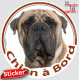 Bullmastiff fauve clair, sticker autocollant rond "Chien à Bord" Disque photo adhésif vitre voiture, sable beige