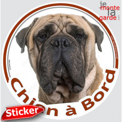 Bullmastiff fauve, sticker voiture rond "Chien à Bord" 15 cm - 3a