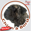 Bullmastiff bringé, sticker voiture rond "Chien à Bord" 15 cm - 3a