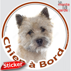 Cairn Terrier fauve, sticker voiture rond "Chien à Bord" 15 cm - 3a