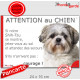 Shih-Tzu gris bleu, plaque portail humour "Attention au Chien, Jetez Vous au Sol, attendez secours, courage" photo pancarte