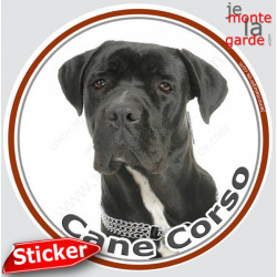 Sticker autocollant rond 15 cm, Cane Corso Noir Tête, adhésif intérieur extérieur photo