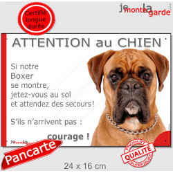 Boxer fauve, plaque humour "Attention au chien, Jetez Vous au Sol" 24 cm