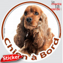 Cocker Anglais Golden roux, sticker voiture rond "Chien à Bord" 15 cm