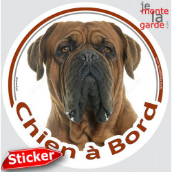 Dogue de Bordeaux, sticker rond voiture "Chien à Bord" 15 cm - 3a