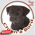 Labrador noir, sticker voiture rond "Chien à Bord" 15 cm - 3a