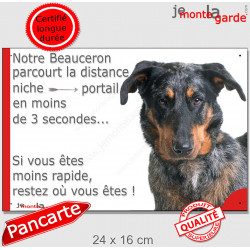 Beauceron, plaque humour "parcourt distance Niche - Portail" 24 cm 3SEC