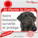 Rottweiler, plaque portail rouge "Je Monte la Garde, surveille protège" 24 cm