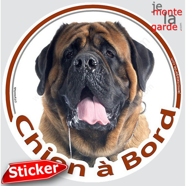 Mastiff Tête, sticker autocollant rond "Chien à Bord" Disque photo adhésif vitre voiture