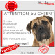 Bullmastiff fauve, plaque portail humour "Attention au Chien, Jetez Vous au Sol, attendez secours, courage" pancarte drôle photo