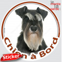 Schnauzer noir et blanc, sticker voiture rond "Chien à Bord" 15 cm - 3a