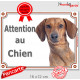 Teckel fauve poils ras Tête, plaque portail "Attention au Chien" pancarte panneau photo Tequel marron orange