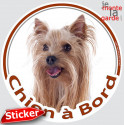 Yorkshire Terrier, sticker voiture rond "Chien à Bord" 15 cm 3a