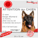 Berger Allemand Poils Longs face noire, Panneau portail humour "Attention au Chien, jetez-vous au sol, secours, courage" photo