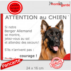 Berger Allemand poils longs, plaque portail humour "Attention au Chien, Jetez Vous au Sol" 24 cm JET